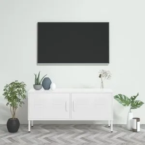 Comodă TV, alb, 105x35x50 cm, oțel