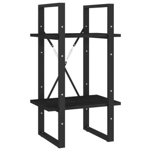 Bibliotecă cu 2 rafturi, negru, 40x30x70 cm, lemn masiv de pin