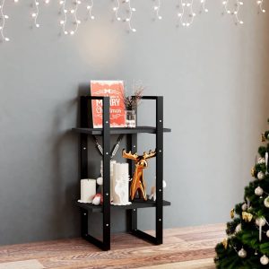Bibliotecă cu 2 rafturi, negru, 40x30x70 cm, lemn masiv de pin