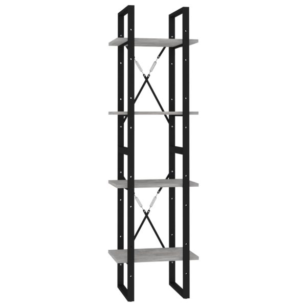 Bibliotecă cu 4 rafturi, gri beton, 40x30x140 cm, PAL