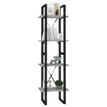 Bibliotecă cu 4 rafturi, gri beton, 40x30x140 cm, PAL