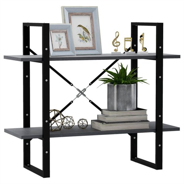 Bibliotecă cu 2 rafturi, gri, 80x30x70 cm, lemn masiv de pin