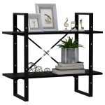 Bibliotecă cu 2 rafturi, negru, 80x30x70 cm, lemn masiv de pin