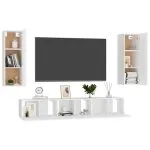 Set dulap TV, 5 piese, alb, lemn prelucrat