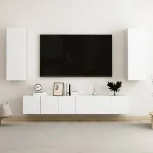 Set dulap TV, 5 piese, alb, lemn prelucrat