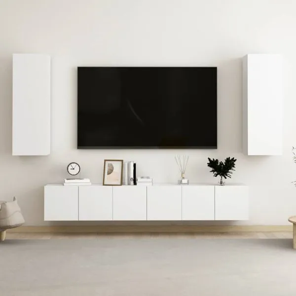 Set dulap TV, 5 piese, alb, lemn prelucrat