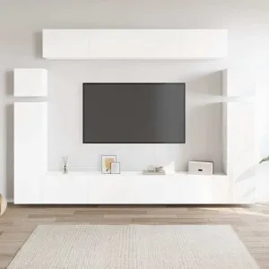 Set dulapuri TV, 8 piese, alb, lemn prelucrat