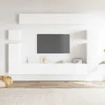 Set dulap TV, 8 piese, alb, lemn prelucrat