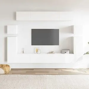 Set dulap TV, 8 piese, alb, lemn prelucrat