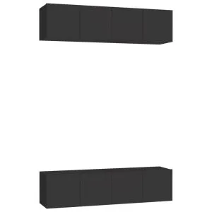 Dulapuri TV, 4 piese, negru, 60x30x30 cm, lemn prelucrat