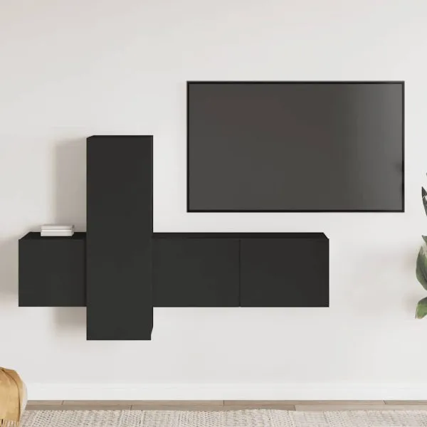 Set dulapuri TV, 3 buc., negru, lemn prelucrat