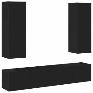 Set dulapuri TV, 4 buc., negru, lemn prelucrat