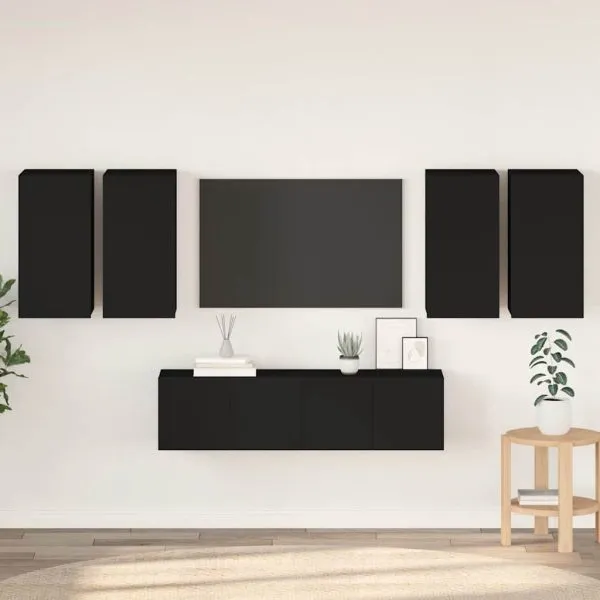 Set dulapuri TV, 6 piese, negru, lemn prelucrat