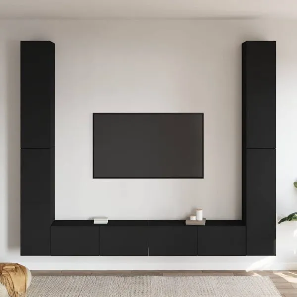 Set dulapuri TV, 6 piese, negru, lemn prelucrat