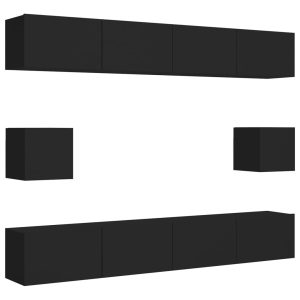 Set dulapuri TV, 6 piese, negru, lemn prelucrat