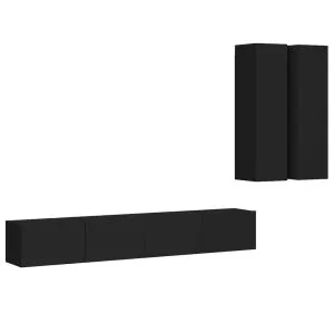 Set dulapuri TV, 4 piese, negru, lemn prelucrat