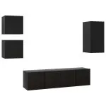 Set dulapuri TV, 5 piese, negru, lemn prelucrat