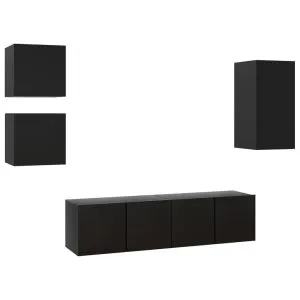 Set dulapuri TV, 5 piese, negru, lemn prelucrat