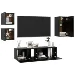 Set dulapuri TV, 5 piese, negru, lemn prelucrat