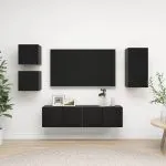 Set dulapuri TV, 5 piese, negru, lemn prelucrat