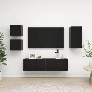 Set dulapuri TV, 5 piese, negru, lemn prelucrat