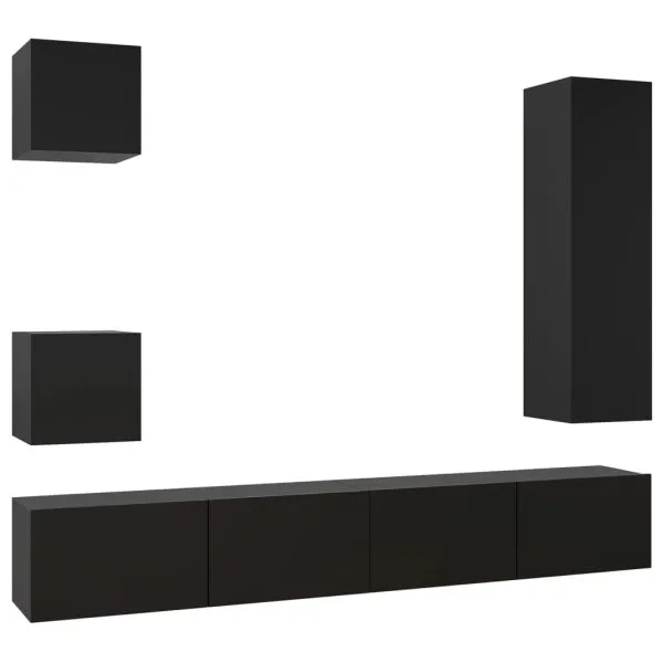 Set dulapuri TV, 5 piese, negru, lemn prelucrat