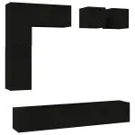 Set dulapuri TV, 8 piese, negru, lemn prelucrat