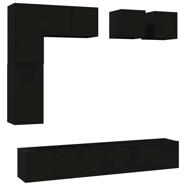 Set dulapuri TV, 8 piese, negru, lemn prelucrat
