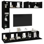 Set dulapuri TV, 8 piese, negru, lemn prelucrat