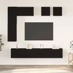 Set dulapuri TV, 8 piese, negru, lemn prelucrat