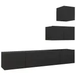 Set dulapuri TV, 4 piese, negru, lemn prelucrat