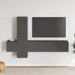 Set dulapuri TV, 5 piese, gri, lemn prelucrat