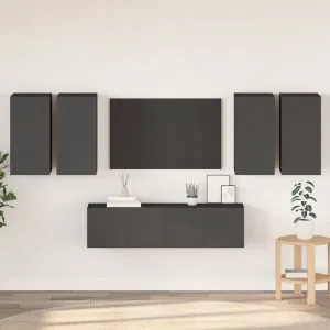 Set dulapuri TV, 6 piese, gri, lemn prelucrat