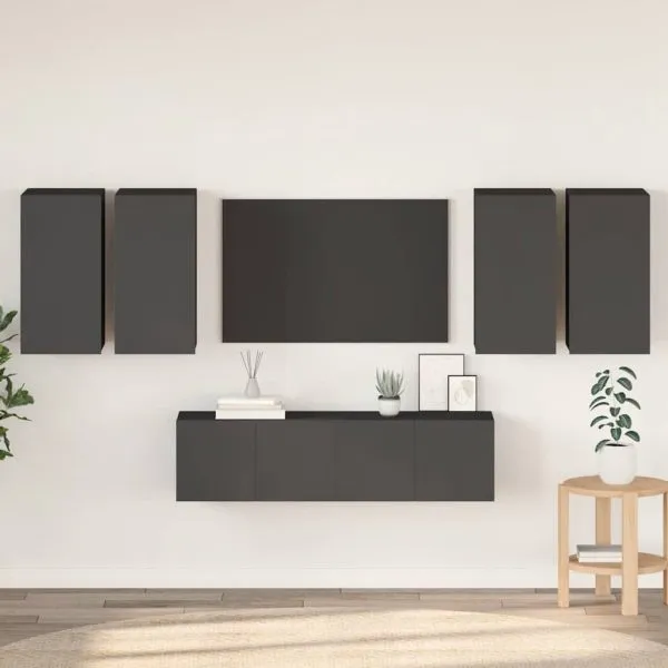 Set dulapuri TV, 6 piese, gri, lemn prelucrat