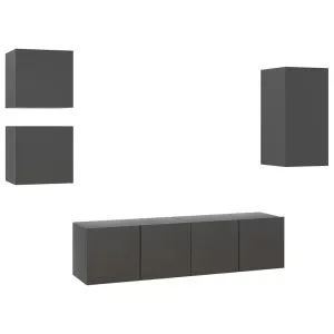 Set dulapuri TV, 5 piese, gri, lemn prelucrat
