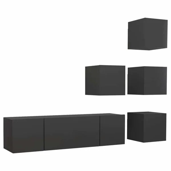Set dulapuri TV, 6 piese, gri, lemn prelucrat