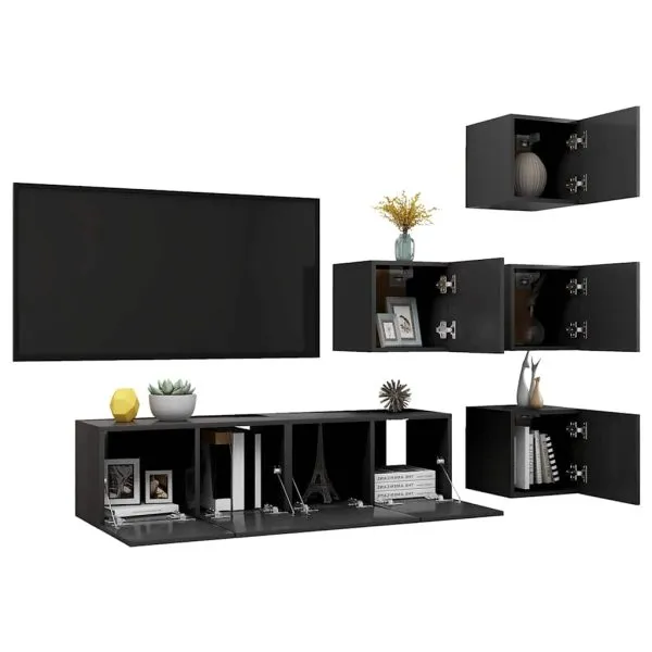 Set dulapuri TV, 6 piese, gri, lemn prelucrat