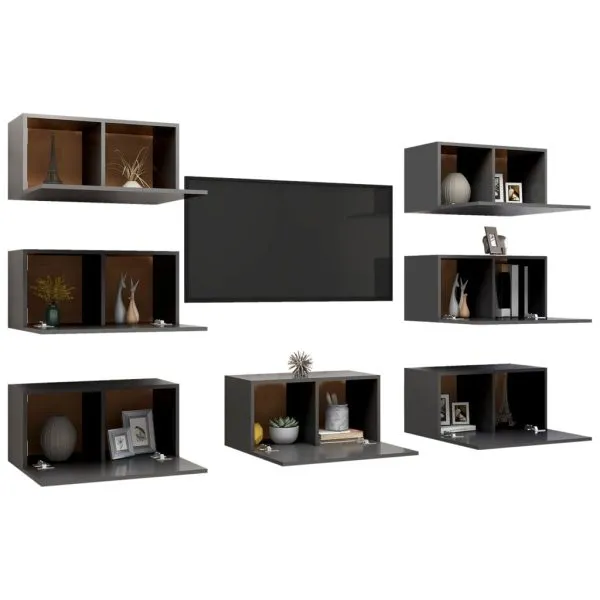 Dulapuri TV, 7 buc., gri, 30,5x30x60 cm, lemn prelucrat