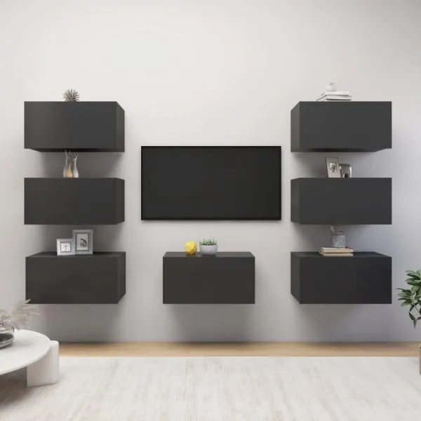 Dulapuri TV, 7 buc., gri, 30,5x30x60 cm, lemn prelucrat