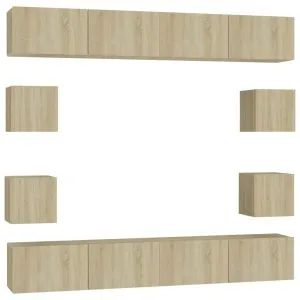 Set de dulapuri TV, 8 piese, stejar sonoma, lemn prelucrat