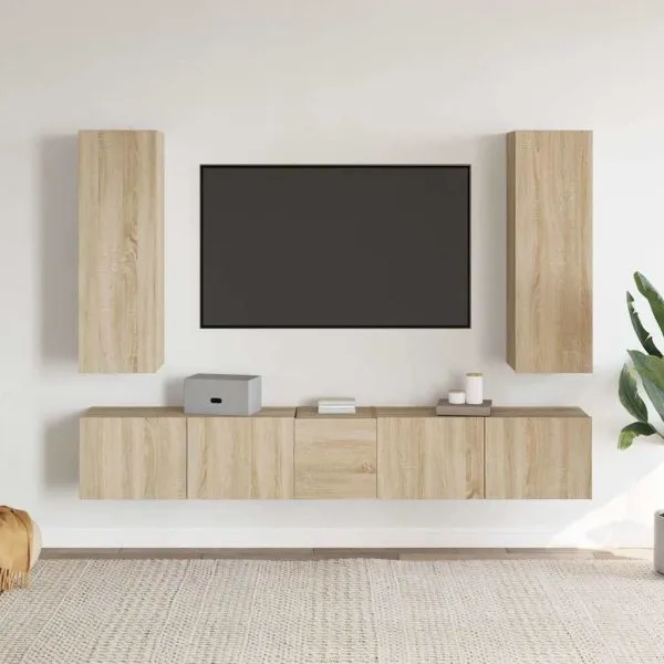 Set de dulapuri TV, 5 piese, stejar sonoma, lemn prelucrat
