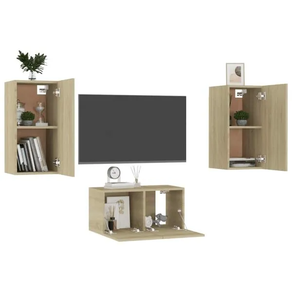 Set de dulapuri TV, 3 piese, stejar sonoma, lemn prelucrat