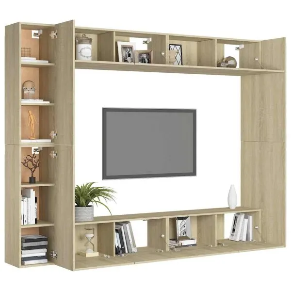 Set de dulapuri TV, 8 piese, stejar sonoma, lemn prelucrat