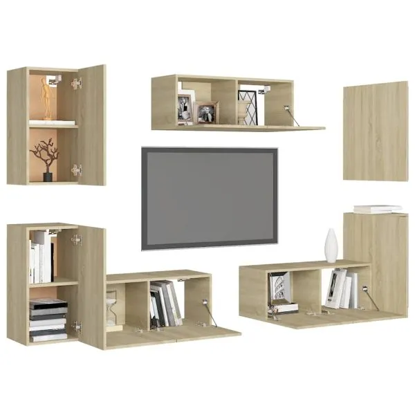 Set de dulapuri TV, 7 piese, stejar sonoma, lemn prelucrat
