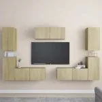 Set de dulapuri TV, 7 piese, stejar sonoma, lemn prelucrat