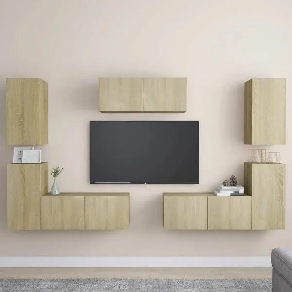 Set de dulapuri TV, 7 piese, stejar sonoma, lemn prelucrat