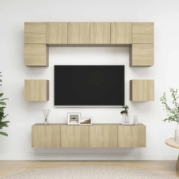 Set de dulapuri TV, 8 piese, stejar sonoma, lemn prelucrat