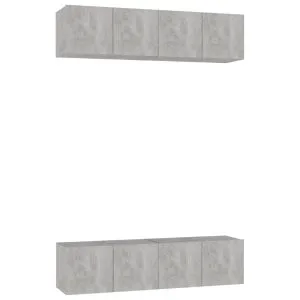 Dulapuri TV, 4 piese, gri beton, 60x30x30 cm, lemn prelucrat