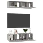 Dulapuri TV, 4 piese, gri beton, 60x30x30 cm, lemn prelucrat