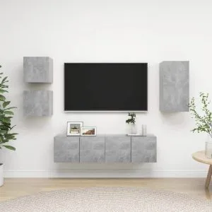 Set de dulapuri TV, 5 piese, gri beton, lemn prelucrat